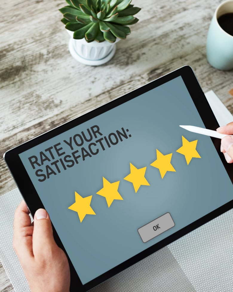 Picture of a 5 star satisfaction rating on a tablet